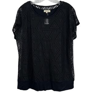 C.O.C NWT Curvy Fit Women's Top Black Lace Eyelet Casual Blouse Plus Size 1XL